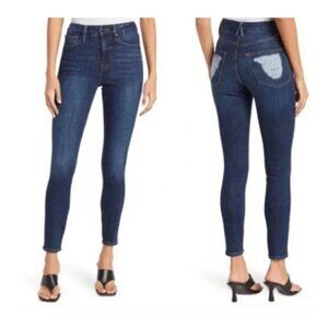 Good American Sz 6 Good Waist Chewed Pocket Jeans INDIGO(203) NWT